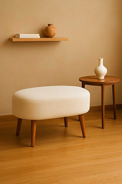eda hacıoğlu edam bedding group Teddy Oval Puf Bench Ahşap Retro Ayak Dekorat...