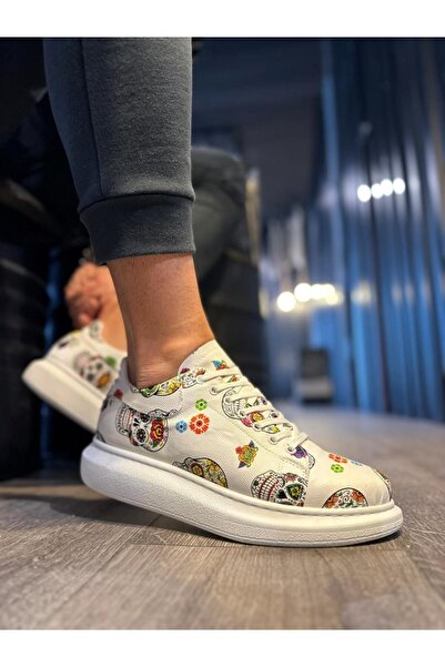 Knack Кольоровий принт на високій підошві, повсякденне взуття - Білий череп 046