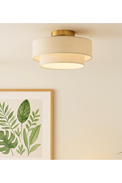 Fico Home Modern Sarkıt Avize Plafonyer Avize Çift Katlı Alp Beyazı Kumaşlı Sarkıt Avize