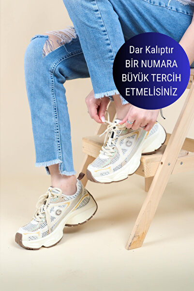 Birikon GUJA File Kalın Taban Spor Ayakkabı BEJ