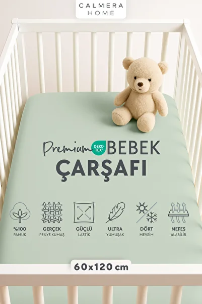 Calmera 100% Cotton Combed Cotton Elastic Baby Bedsheet |   60 X 120cm |   Park Bed - Crib |   Green