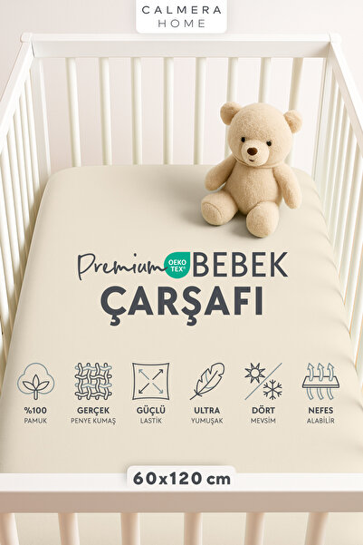 Calmera %100 Pamuk Penye Lastikli Bebek Çarşafı | 60 x 120 cm | Park Yatak - ...
