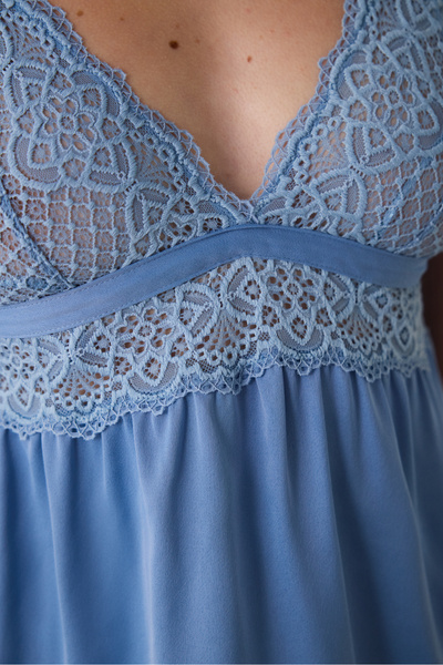 Penti Blue Luna Ruched V Neck Satin Pajama Top