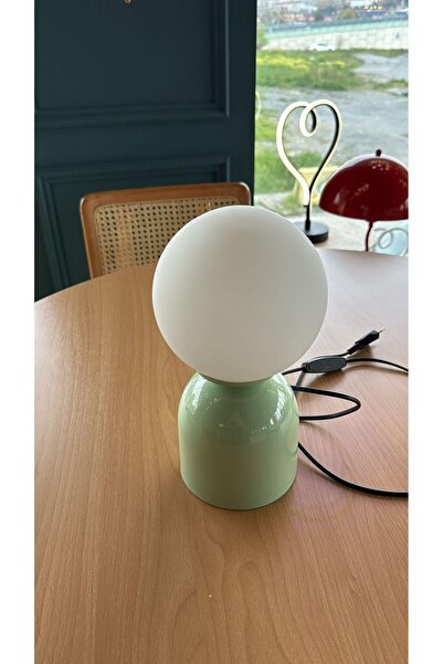 Fico Home Modern Abajur Camlı Masa Lambası Mint Green Beyaz Glop Cam