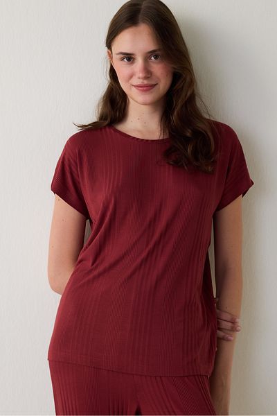 Penti Burgundy Freya Crew Neck Short Sleeve Pajama Set