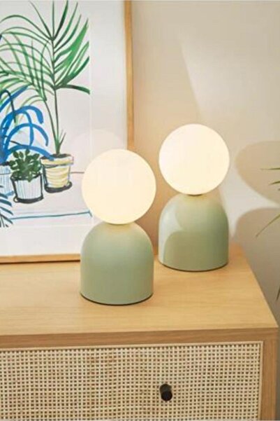 Fico Home Modern Abajur Camlı Masa Lambası Mint Green Beyaz Glop Cam