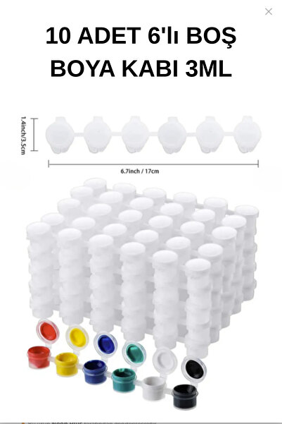 Boş 3ml Boya Kabı 10 Adet (60 GÖZ) Guaj Boya, Akrilik Boya, Parmak Boya Kabı