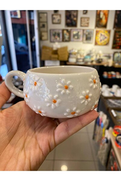 ColorCraft كوب سيراميك بنقشة زهرة الأقحوان، فنجان قهوة تركي مزدوج، فنجان شاي مع فلتر