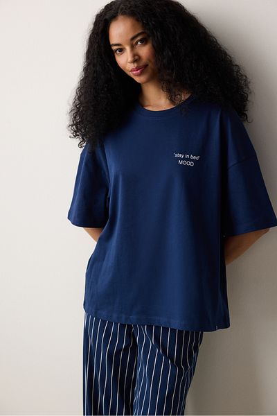 Penti Pj Day Striped Trousers Navy Blue Pajama Set