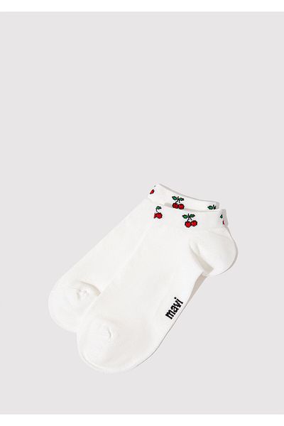 Mavi White Cherry Embroidered Booties Socks - 1912446 -85545