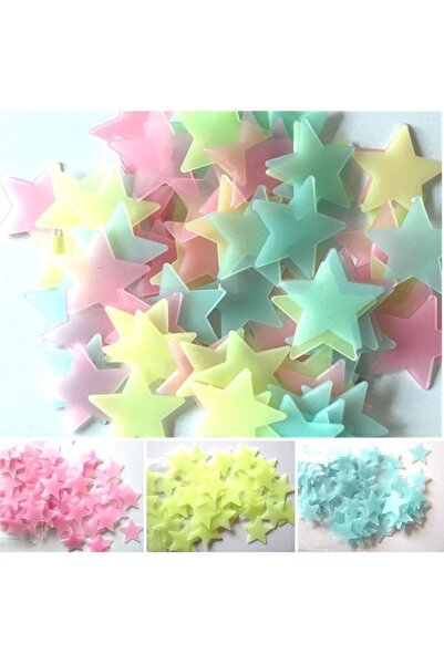 Genel Markalar 50 Adet KARIŞIK Renk Fosforlu Yıldız Gülen Ay Duvar Tavan Süsleri Çocuk Odası