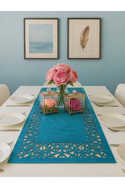 Ergüven Home عداء من نسيج سويدي أزرق مقاس 40 × 140 سم - نمط مثلث هندسي