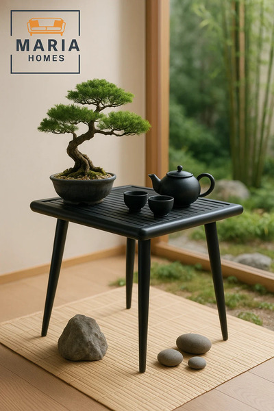 MARIA HOMES Black Square Outdoor Table with Slatted Top and Tapered Legs-size 75*70*70CM