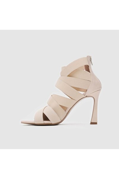 TOGO Bej Vegan Deri Kadın Topuklu Ayakkabı [060229]