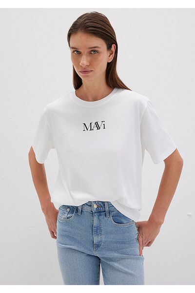 Mavi Bílé tričko s logem Regular Fit / normální střih 1611594-620
