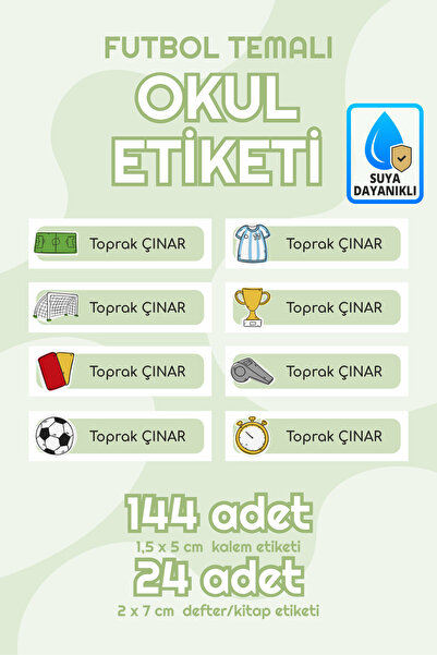 Serisan Futbol Temalı Isimli Okul Etiketi Defter Kalem Kitap Sticker Seti