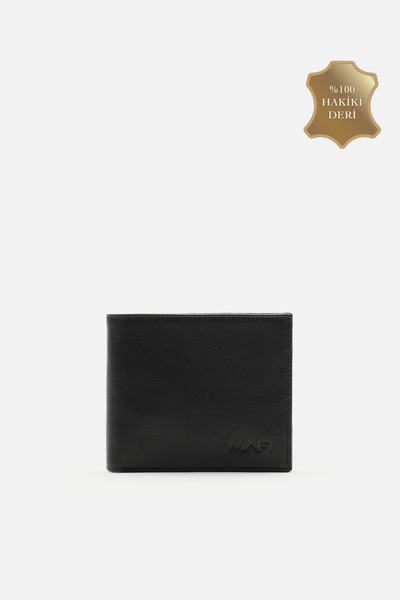 MAFİ Unisex Genuine Leather Wallet Black Skin Leather