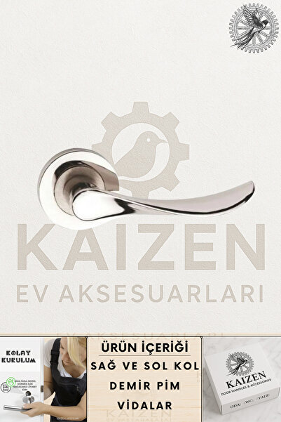 KAİZEN Kapı Kolu Yaprak Nikel Saten Çember Rozetli Oda