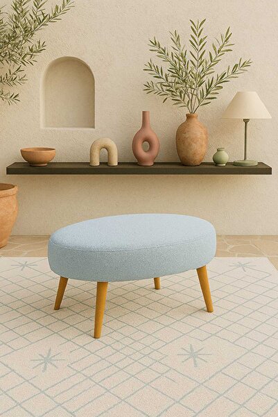 eda hacıoğlu edam bedding group Teddy Oval Puf Bench Ahşap Retro Ayak Dekoratif Peluş Tabure