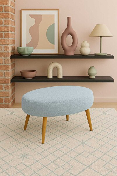 eda hacıoğlu edam bedding group Teddy Oval Puf Bench Ahşap Retro Ayak Dekoratif Peluş Tabure