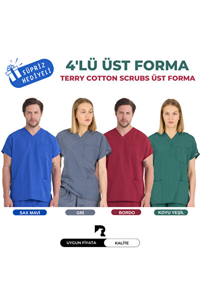 KARGA ÜNİFORMA 4' LÜ SET ÜST FORMA - Unisex Yarasa Kol Hemşire Ve Doktor Form...