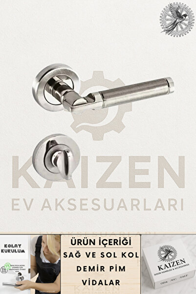 KAİZEN Kapı Kolu Domino Nikel Saten Paslanmaz Çember Rozetli Wc-Banyo