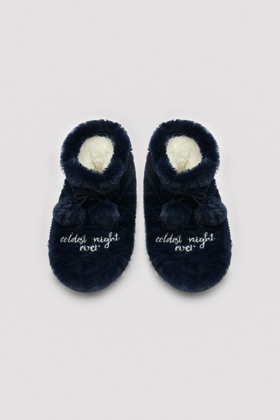 Penti Botine de Anul Nou cu pompon bleumarin