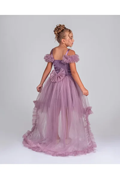 ABİYEKİDS Tailed Tulle Style Lilac Children's Evening Dress Waiterboy Aby231