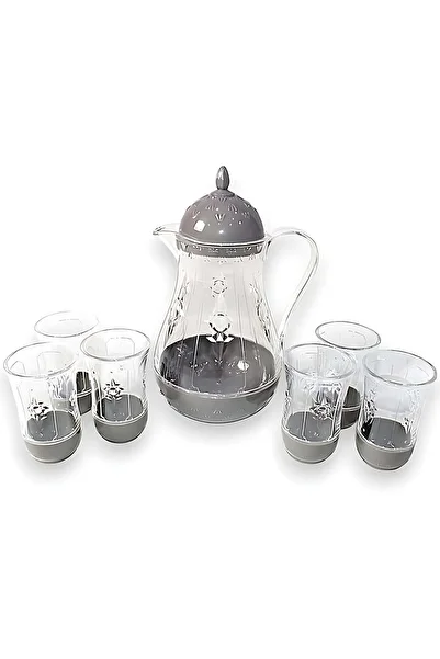 Al Nokhba Al-Nokhba Acrylic Jug & Glass Set 7Pcs, For Outdoor, BBQ, Camping, Hot/Cold & Beverages (Grey)
