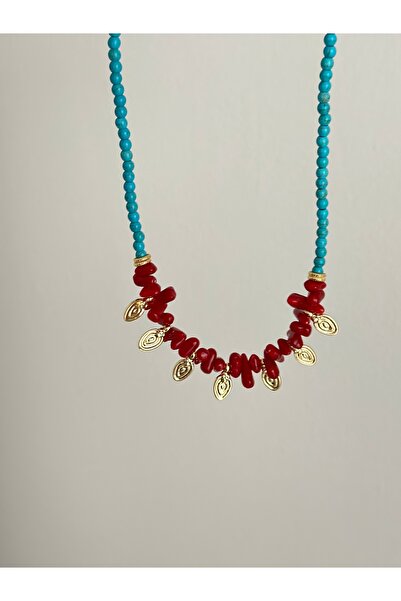 mibrillo Bead Necklace Summer Necklace Coral Gold Sequin Necklace