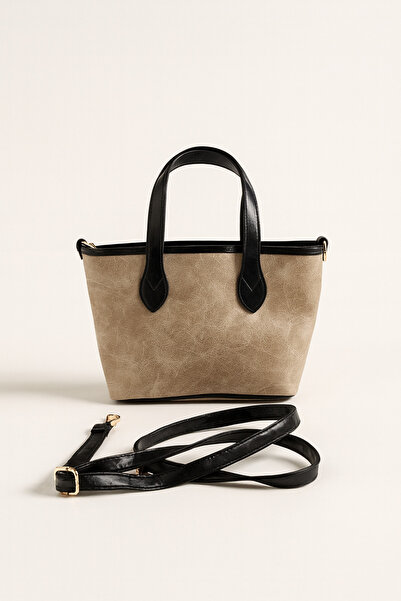 Nova Stylish Beige & Black Detailed Women's Shoulder and Hand Bag – Multi-Compartment, Wide Range of Uses