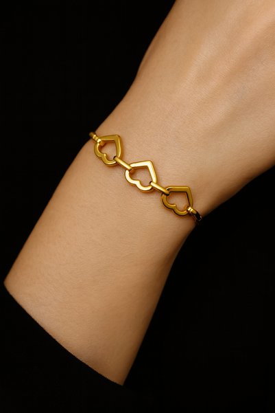 GLOW LUXE Ring Heart Chain 316L Steel Tarnish-Free Stainless Trend Steel Bracelet 19+5 cm
