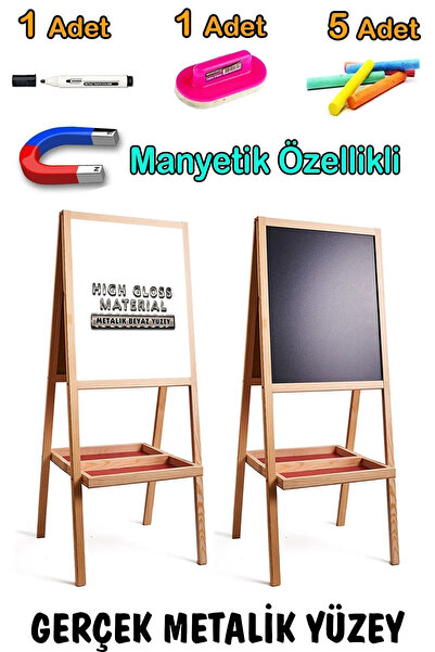 PinkToys Gerçek Metal Yüzey Xl Boy 120 Cm Çift Taraflı Manyetik Ahşap Yazı Ta...