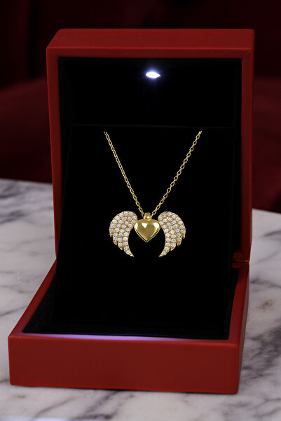 KAR DİAMOND 14 Ayar Altın Zincirli Zirkon Taşlı Koruyucu Melek Kalpli Kolye -...