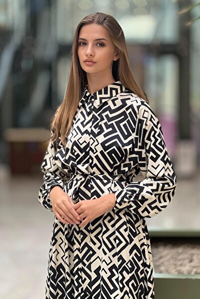 Ceremony Digital Dress with Skirt Pleat and Stripe