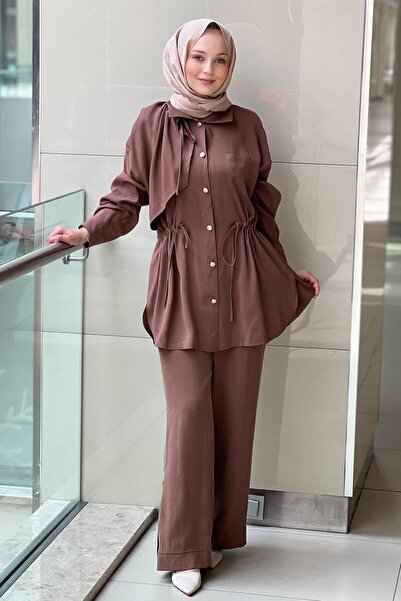 Ghisa Beli Gathered Shoulder Cover Shirt Pants Set