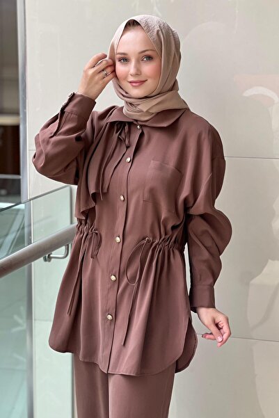 Ghisa Beli Gathered Shoulder Cover Shirt Pants Set