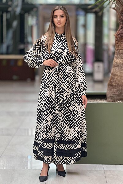 Ceremony Digital Dress with Skirt Pleat and Stripe