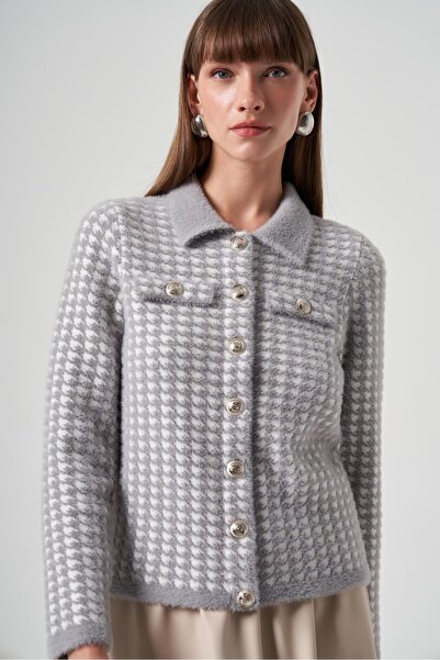 Nuss Houndstooth Patterned Angora Cardigan