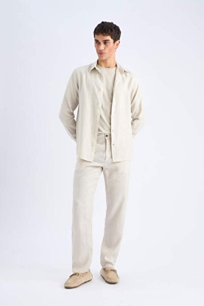 DeFacto 100% Linen Relax Fit Relaxed Cut Straight Leg Summer Trousers C1117Ax25Sp