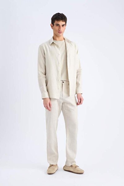 DeFacto 100% Linen Relax Fit Relaxed Cut Straight Leg Summer Trousers C1117Ax25Sp