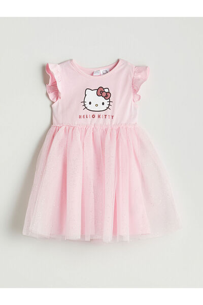 LC Waikiki Hello Kitty Baskılı Kız Çocuk Tüllü Penye Elbise