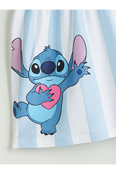 LC Waikiki İzr Yeni Sezon Bisiklet Yaka Stitch Baskılı Kız Çocuk Elbise