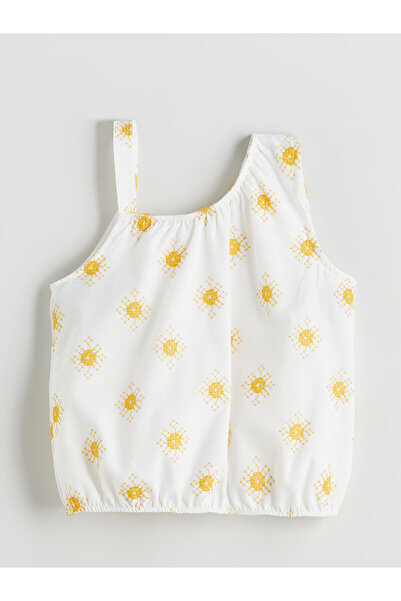 LC Waikiki Bluză scurtă pentru fete, brodată, ecru, LCW Kids