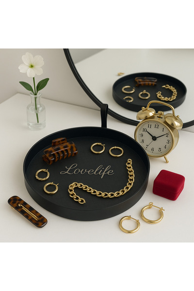 Fiyakalı Ürünler Atölyesi Black Color Metal Presentation Tray, Makeup Organiz...