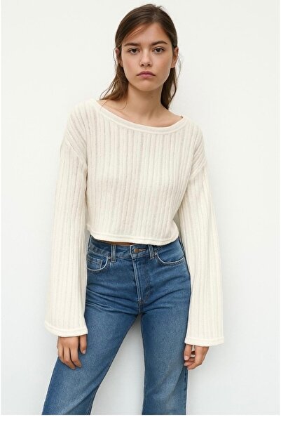 Ninti Boutique Mevsimlik triko krem crop