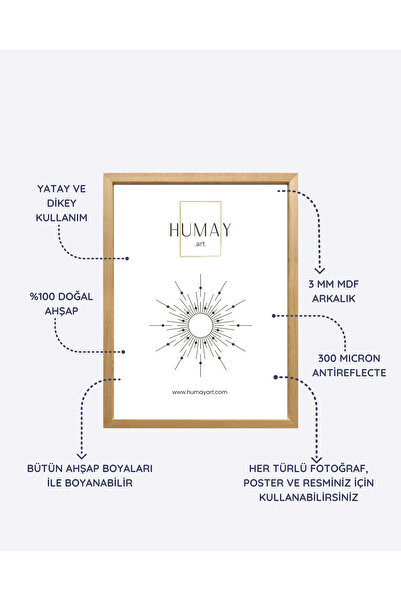 Humay Art Doğal ahşap renkli Modern Dekoratif Çerçeve 42x60 Cm iç ölçüsü
