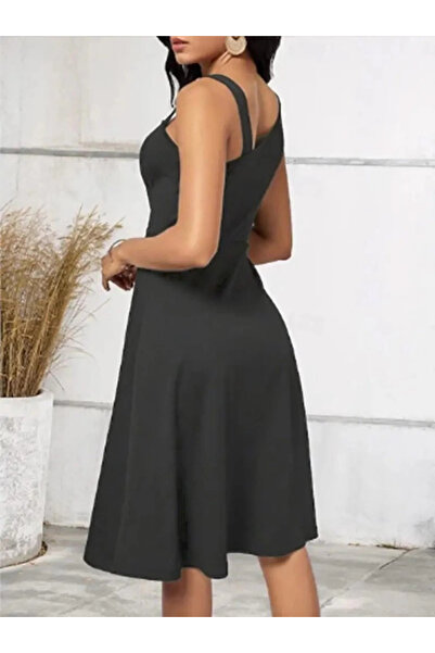 TBL DEKOR Women's One Shoulder Stripe Detail Sleeveless Side Button Detail Janjan Crepe Dress