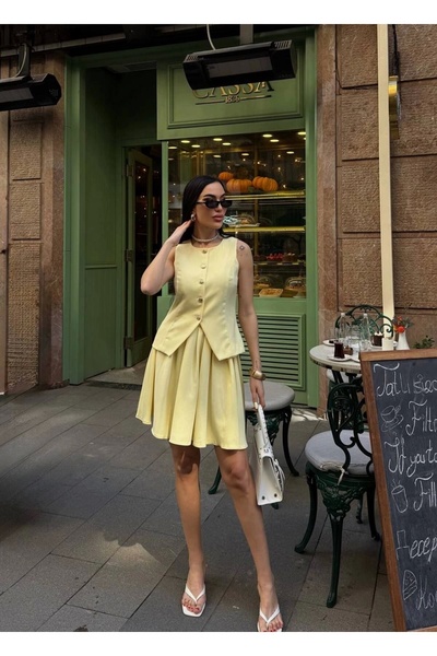 Diemmood Жіночий комплект із жовтою спідницею та жилетом