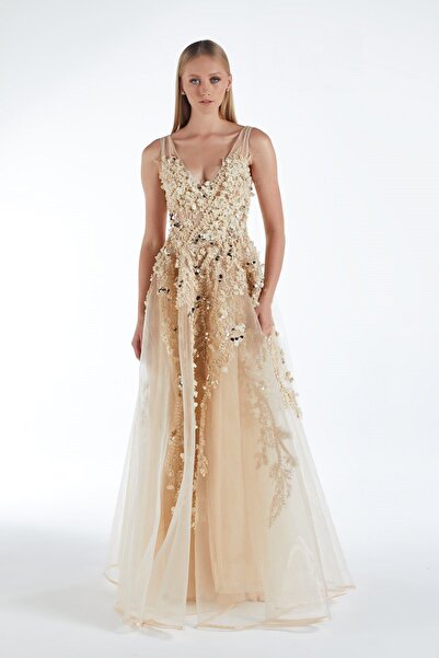 Niya Couture 1005 Gri - Altın, 36 Abiye